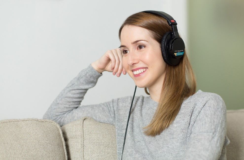 woman listen music